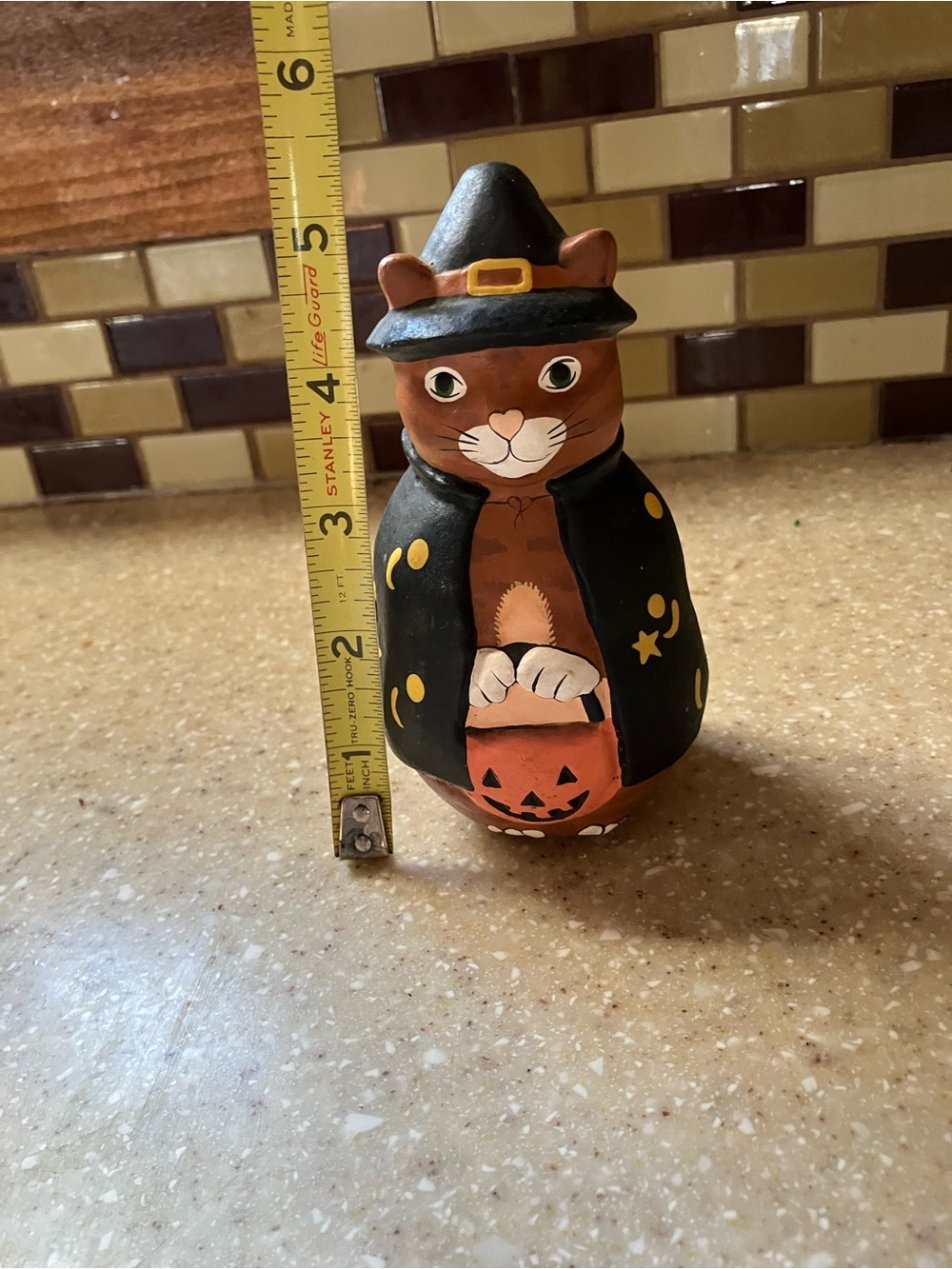 Halloween Cat Ceramic Treat in Black and Orange